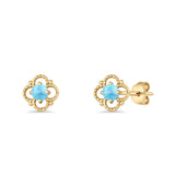 Round 6.5mm Lab Created Opal Four Leaf Clover Stud Earring 925 Sterling Silver