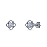 Round 6.5mm Lab Created Opal Four Leaf Clover Stud Earring 925 Sterling Silver