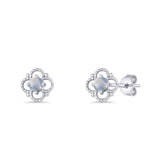 Round 6.5mm Lab Created Opal Four Leaf Clover Stud Earring 925 Sterling Silver