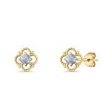 Round 6.5mm Lab Created Opal Four Leaf Clover Stud Earring 925 Sterling Silver