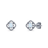 Round 6.5mm Lab Created Opal Four Leaf Clover Stud Earring 925 Sterling Silver