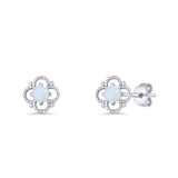 Round 6.5mm Lab Created Opal Four Leaf Clover Stud Earring 925 Sterling Silver