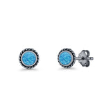 Round Twisted Rope Stud Earring Lab Created Opal 925 Sterling Silver