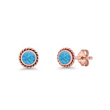 Round Twisted Rope Stud Earring Lab Created Opal 925 Sterling Silver