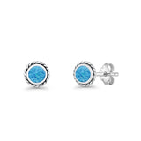 Round Twisted Rope Stud Earring Lab Created Opal 925 Sterling Silver