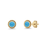 Round Twisted Rope Stud Earring Lab Created Opal 925 Sterling Silver