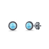 Round Twisted Rope Stud Earring Lab Created Opal 925 Sterling Silver