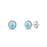 Round Twisted Rope Stud Earring Lab Created Opal 925 Sterling Silver