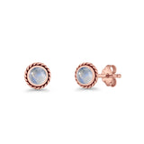 Round Twisted Rope Stud Earring Lab Created Opal 925 Sterling Silver