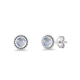 Round Twisted Rope Stud Earring Lab Created Opal 925 Sterling Silver