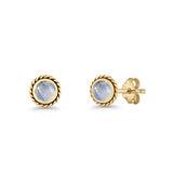 Round Twisted Rope Stud Earring Lab Created Opal 925 Sterling Silver
