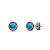 Round Twisted Rope Stud Earring Lab Created Opal 925 Sterling Silver