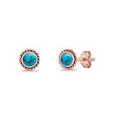 Round Twisted Rope Stud Earring Lab Created Opal 925 Sterling Silver