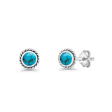 Round Twisted Rope Stud Earring Lab Created Opal 925 Sterling Silver