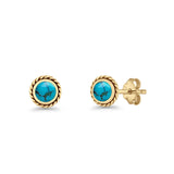 Round Twisted Rope Stud Earring Lab Created Opal 925 Sterling Silver