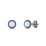 Round Twisted Rope Stud Earring Lab Created Opal 925 Sterling Silver