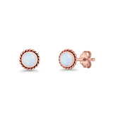 Round Twisted Rope Stud Earring Lab Created Opal 925 Sterling Silver