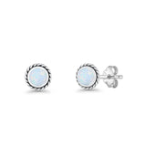Round Twisted Rope Stud Earring Lab Created Opal 925 Sterling Silver