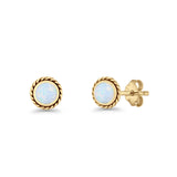 Round Twisted Rope Stud Earring Lab Created Opal 925 Sterling Silver