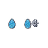 Pear Teardrop Stud Earring 7mm Lab Created Opal 925 Sterling Silver
