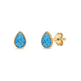 Pear Teardrop Stud Earring 7mm Lab Created Opal 925 Sterling Silver