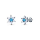 Round 8.7mm Lab Created Opal Floral Stud Earring 925 Sterling Silver