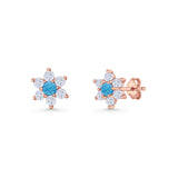 Round 8.7mm Lab Created Opal Floral Stud Earring 925 Sterling Silver