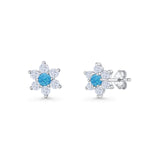 Round 8.7mm Lab Created Opal Floral Stud Earring 925 Sterling Silver