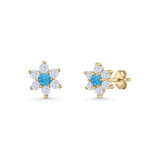 Round 8.7mm Lab Created Opal Floral Stud Earring 925 Sterling Silver