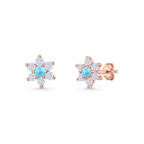 Round 8.7mm Lab Created Opal Floral Stud Earring 925 Sterling Silver