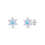 Round 8.7mm Lab Created Opal Floral Stud Earring 925 Sterling Silver
