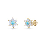 Round 8.7mm Lab Created Opal Floral Stud Earring 925 Sterling Silver