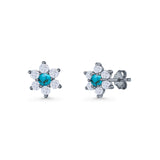 Round 8.7mm Lab Created Opal Floral Stud Earring 925 Sterling Silver