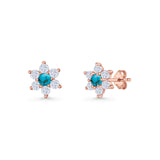 Round 8.7mm Lab Created Opal Floral Stud Earring 925 Sterling Silver