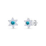 Round 8.7mm Lab Created Opal Floral Stud Earring 925 Sterling Silver