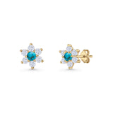 Round 8.7mm Lab Created Opal Floral Stud Earring 925 Sterling Silver
