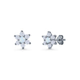 Round 8.7mm Lab Created Opal Floral Stud Earring 925 Sterling Silver