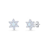 Round 8.7mm Lab Created Opal Floral Stud Earring 925 Sterling Silver