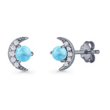 Moon Stud Earring 7mm Round Lab Created Opal & Clear CZ 925 Sterling Silver