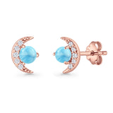 Moon Stud Earring 7mm Round Lab Created Opal & Clear CZ 925 Sterling Silver
