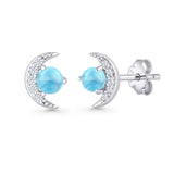 Moon Stud Earring 7mm Round Lab Created Opal & Clear CZ 925 Sterling Silver