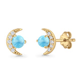 Moon Stud Earring 7mm Round Lab Created Opal & Clear CZ 925 Sterling Silver