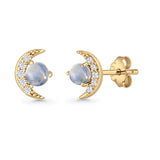 Moon Stud Earring 7mm Round Lab Created Opal & Clear CZ 925 Sterling Silver