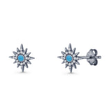 Starburst Stud Earring 10.7mm Lab Created Opal & Cubic Zirconia 925 Sterling Silver