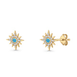 Starburst Stud Earring 10.7mm Lab Created Opal & Cubic Zirconia 925 Sterling Silver