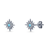 Starburst Stud Earring 10.7mm Lab Created Opal & Cubic Zirconia 925 Sterling Silver