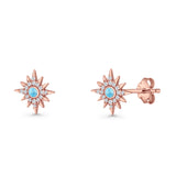 Starburst Stud Earring 10.7mm Lab Created Opal & Cubic Zirconia 925 Sterling Silver