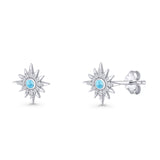 Starburst Stud Earring 10.7mm Lab Created Opal & Cubic Zirconia 925 Sterling Silver