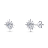 Starburst Stud Earring 10.7mm Lab Created Opal & Cubic Zirconia 925 Sterling Silver