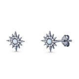 Starburst Stud Earring 10.7mm Lab Created Opal & Cubic Zirconia 925 Sterling Silver